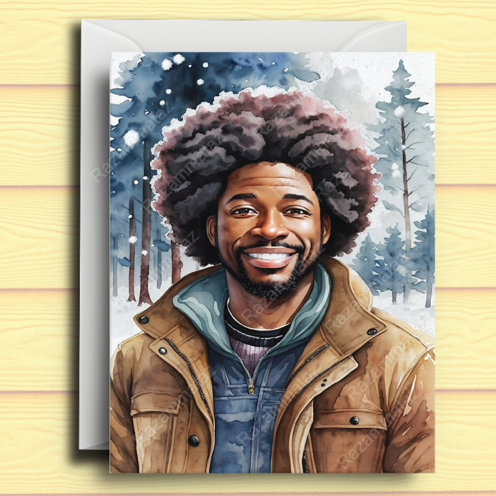 Black Man Q Christmas Card